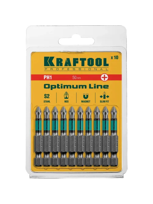 Бита KRAFTOOL Optimum Line PH1, 50 мм, тип E, 10 шт/уп (26122-1-50-10)