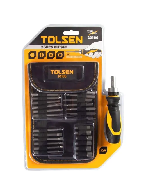 Набор бит 1/4, PH, PZ, Hex, Torx, Slotted, 26 предметов TOLSEN TT20186