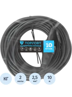 Удлинитель Topfort бублик КГ 2x2,5 кв.мм 10м 16А 1 гнездо б/з.,с/загл.,IP44