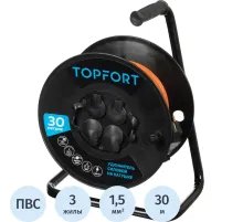 Удлинитель Topfort ПВС 3х1,5кв.мм, 30м на пласт.катушке, 4 роз. с/з, IP44
