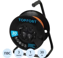 Удлинитель Topfort ПВС 3х1кв.мм, 30м на пласт.катушке, 4 роз. с/з, IP44