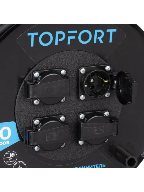 Удлинитель Topfort КГ 3х2,5 50м, на мет.катушке, с/з.,с/загл.,IP44