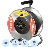 Удлинитель 30 м метал. катушка LUX КГ 3x2.5кв.мм, 16А,4 розетки с з/к45130
