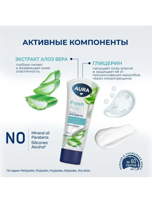 Крем для рук AURA BEAUTY увлаж. с глицерином и экстрактом алоэ 75мл КК/24