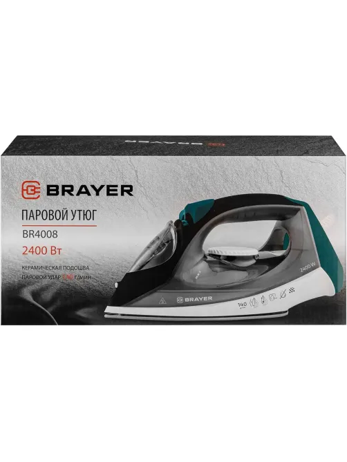 Утюг BRAYER BR4008,2400 Вт,керам,пар140 г/мин,антикапля,330 мл,верт.отпар