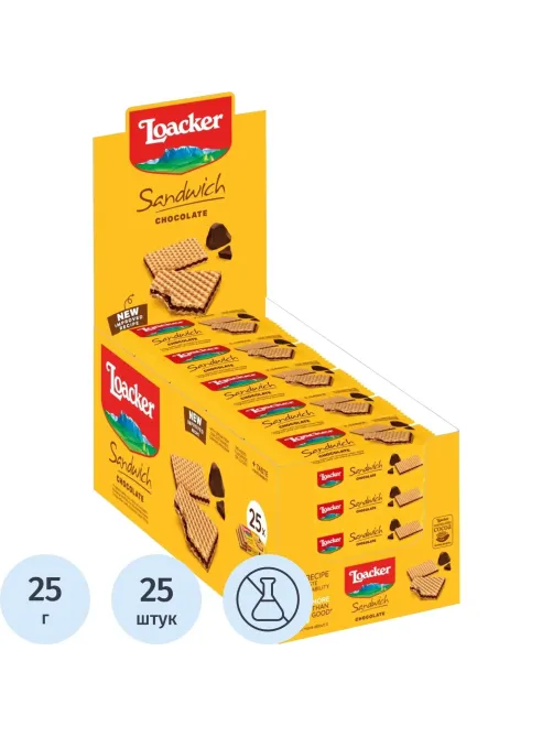 Вафли Loacker сэндвич шоколад 25гx25шт/уп 14011-034