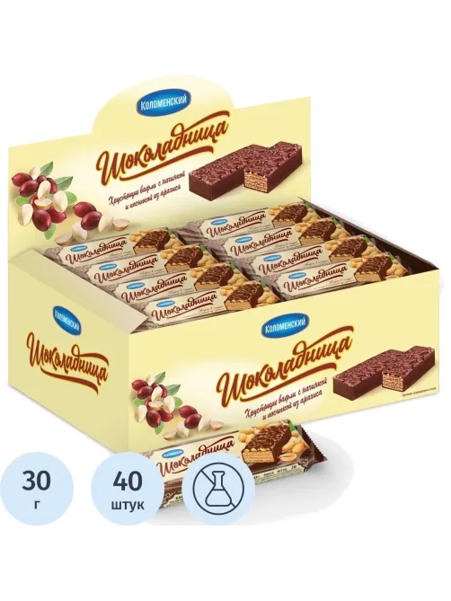 Вафли Коломенское Шоколадница глазированные, шоубокс, 40штx30г/уп