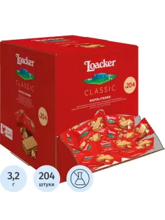 Вафли Loacker минис наполитанер, 3,2гx204шт/уп