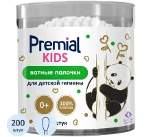 Палочки ватные PREMIAL  детские (цилиндр) 200 ватных палочек