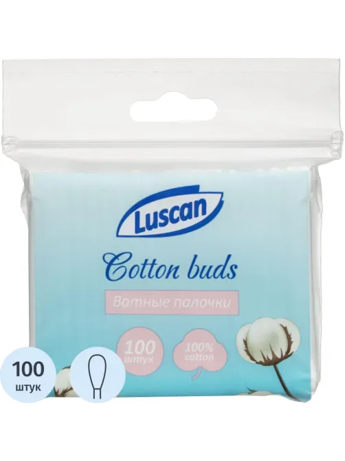 Палочки ватные Luscan zip-пакет 100шт/уп
