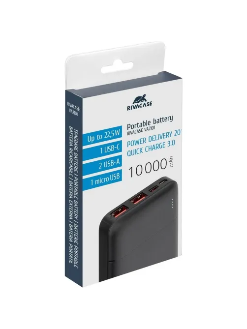 Внешний аккумулятор RIVACASE VA2101 (10000 мАч) Rapid QC/PD 22.5W, черный