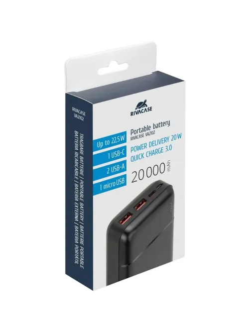 Внешний аккумулятор RIVACASE VA2102 (20000 мАч) Rapid QC/PD 22.5W, черный