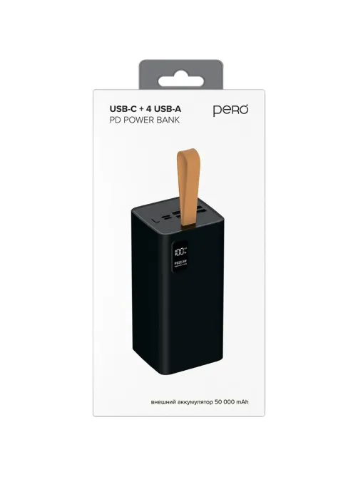 Внешний аккумулятор PERO PB09 50000 mAh,Li-Pol,output USB-C + 4USB-A,черный
