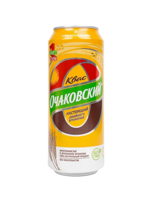 Квас Очаковский фильтрованный пастеризованный, газ ж/б 0,45л