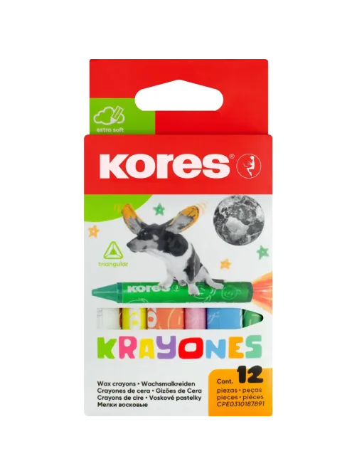 Мелки восковые 12цв трехгранные KRAYONES Kores 33101.02
