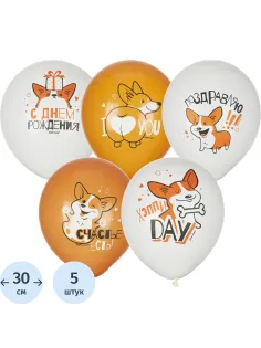 Набор шаров WHITE&ORANGE Корги СДР 5шт/уп в ассортимен M 12/30см 6073138