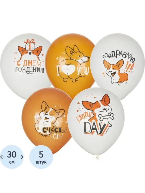 Набор шаров WHITE&ORANGE Корги СДР 5шт/уп в ассортимен M 12/30см 6073138