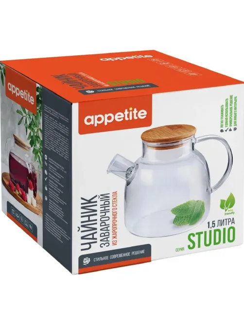 Чайник заварочный стекл 1,5л бамб/кр Studio TM Appetite
