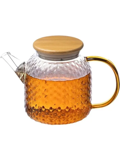 Чайник заварочный AROMA, объем 1л,из боросилик стекла,с крышк бамбук,105040