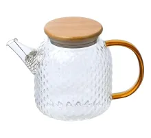 Чайник заварочный AROMA, объем 1л,из боросилик стекла,с крышк бамбук,105040