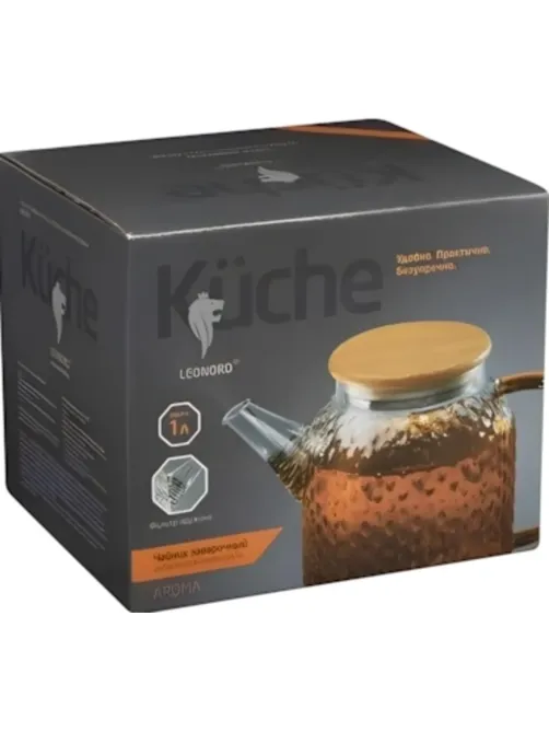 Чайник заварочный AROMA, объем 1л,из боросилик стекла,с крышк бамбук,105040