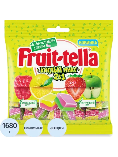 Конфеты жевательные Кислый микс Fruittella, 2в1, 70гx24шт/уп