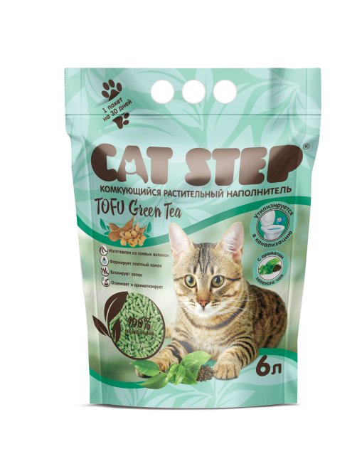 Наполнитель Cat Step Tofu Green tea комкующийся, 2.7кг