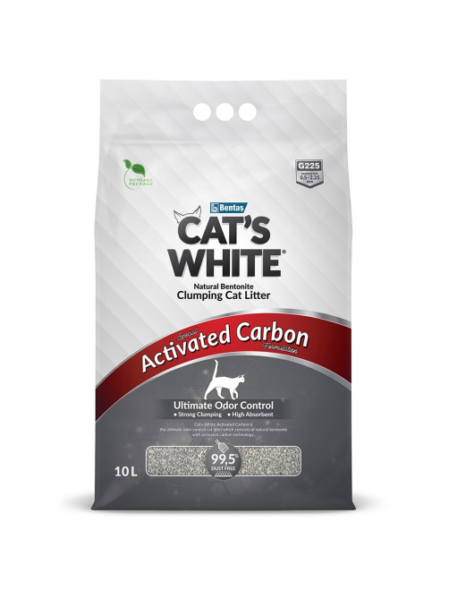 Наполнитель Cats White Activated Carbon комкующийся с активированным углем для кошачьего туалета, 10л
