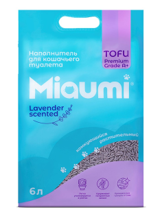 Наполнитель Miaumi Тофу комкующийся с лавандой, 6л