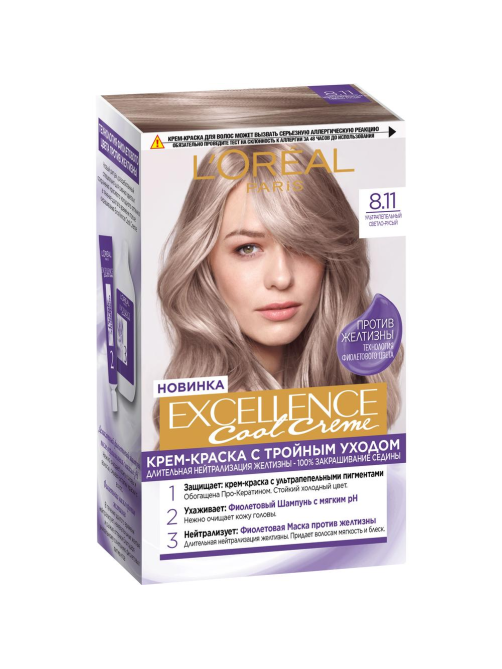 Крем-краска для волос L'Oreal Paris Excellence Color 8.11 Светло-русый, 258мл