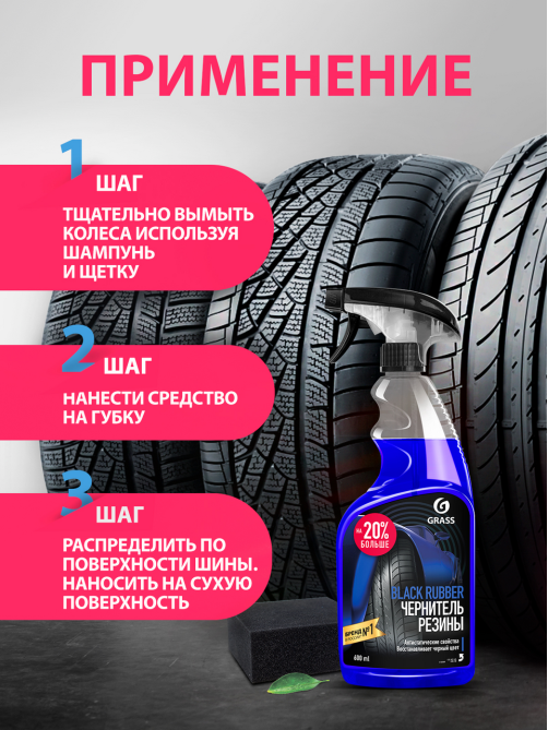 Чернитель шин Grass Black Rubber, 600мл
