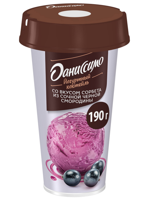 Коктейль йогуртный Даниссимо со вкусом сорбета из черной смородины, 190г