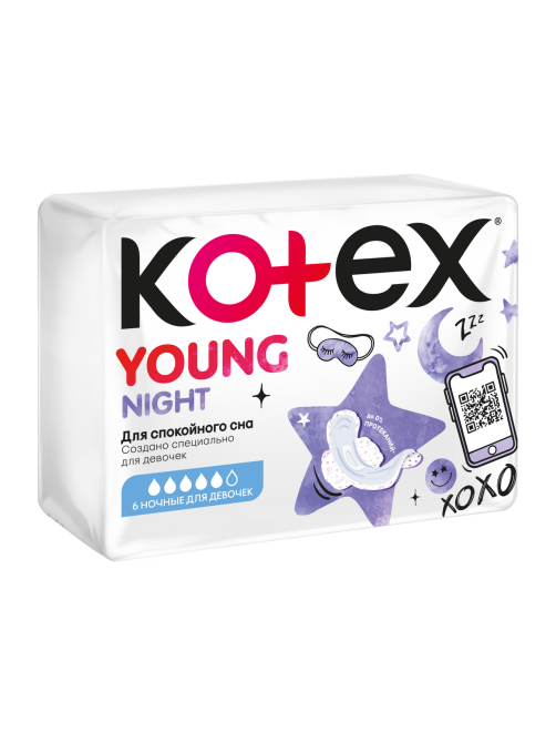 Прокладки гигиенические Kotex Young Normal ночные для девочек, 6шт