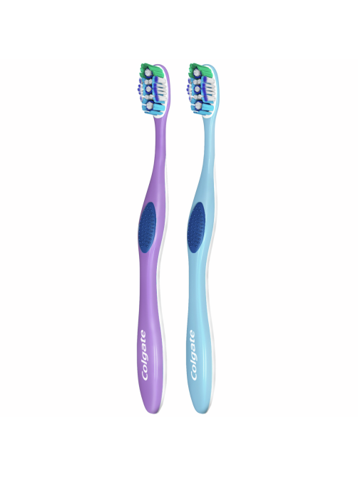 Зубная щетка Colgate 360 Суперчистота всей полости рта антибактериальная, средней жесткости, синяя, фиолетовая 1+1