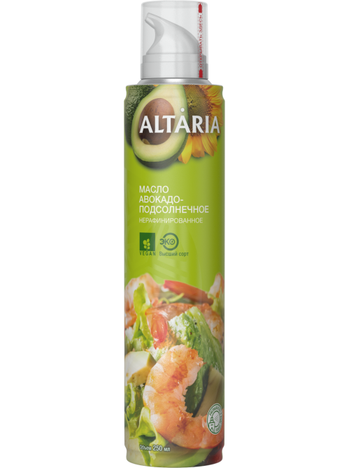 Масло подсолнечное Altaria с добавлением масла авокадо нерафинированное, 250мл