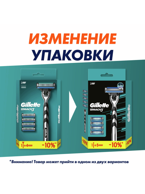 Бритва Gillette Mach3 мужская + 4 сменные кассеты