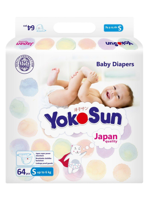 Подгузники Yokosun размер S до 6кг, 64шт