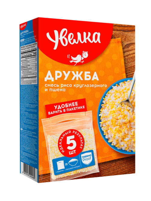 Смесь круп Увелка Дружба рис и пшено в пакетах для варки 5шт, 400г
