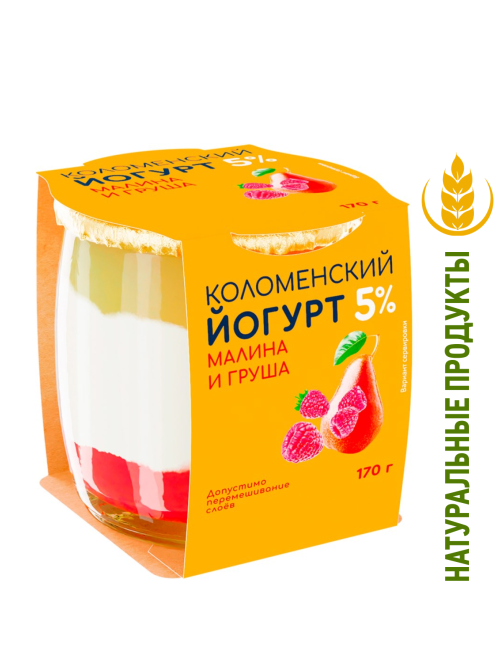 Йогурт Коломенское Малина-груша 5%, 170г