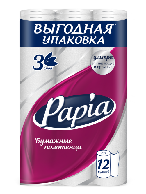 Бумажные полотенца Papia 3 слоя 12 рулонов