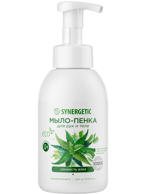 Мыло-пенка Synergetic для рук и тела Свежесть алоэ, 500мл