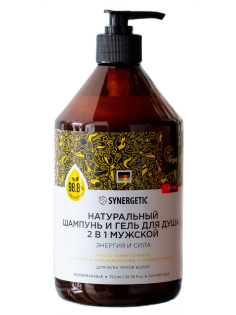 Гель для душа и шампунь Synergetic Энергия и сила для мужчин натуральный 2в1, 750мл