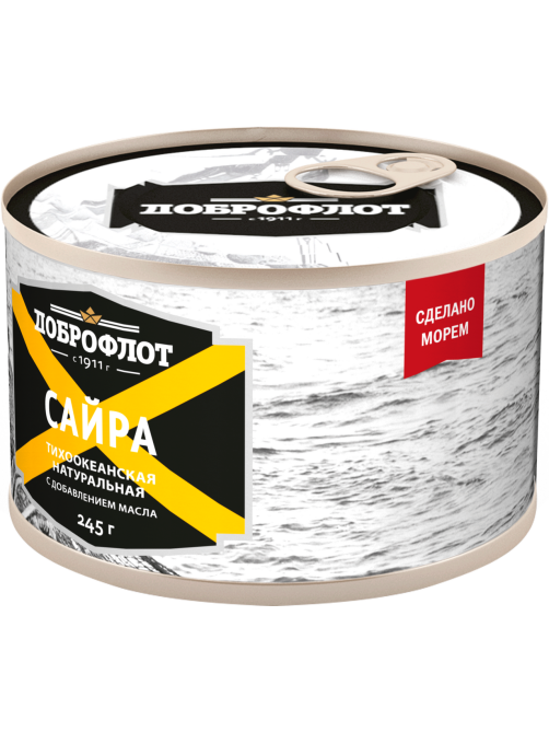 Сайра тихоокеанская Доброфлот натуральная с маслом, 245г