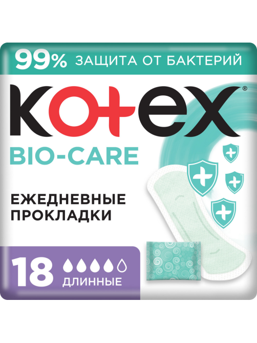 Прокладки ежедневные Kotex Bio-Care длинные, 18шт