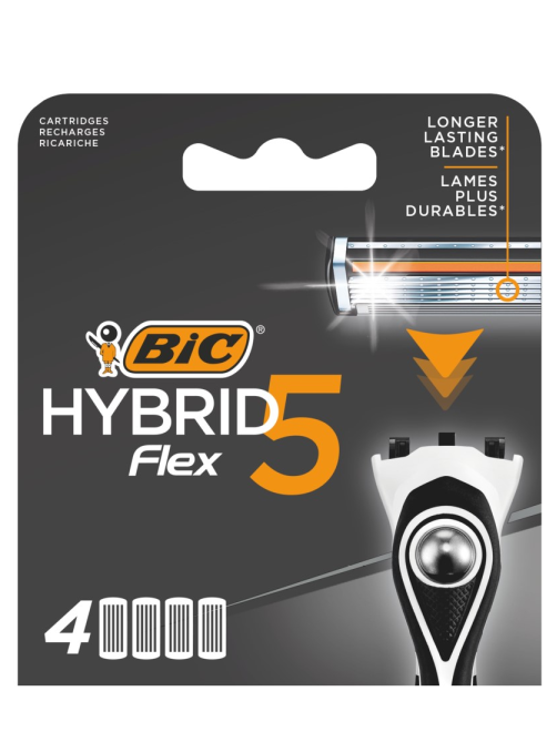 Сменные кассеты для мужской бритвы BIC Flex 5 Hybrid 5 подвижных лезвий, 4 шт