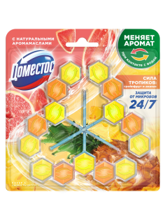 Блок для унитаза Доместос Сила тропиков грейпфрут и ананас (50г x 3шт), 150г