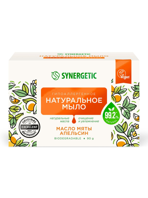 Мыло туалетное Synergetic Масло мяты и апельсин, 90г