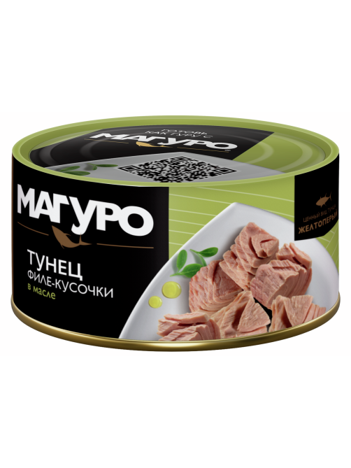 Тунец желтоперый Магуро филе-кусочки в масле, 170г