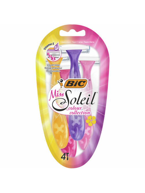 Бритва одноразовая женская BIC Мисс Soleil цветная коллекция, 4 шт