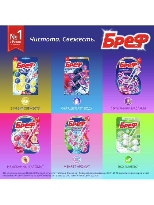 Блок для унитаза Бреф Ароматы Спа Роскошь, 50г x 3шт